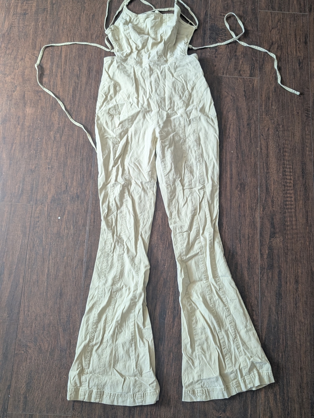 Urban Outfitters Cream Tie-Back Flared Jumpsuit